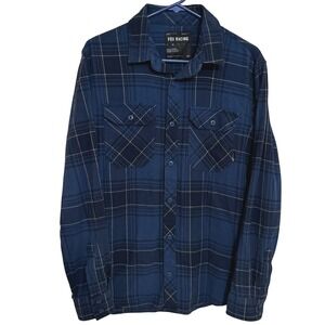 Fox Racing Button Down Long Sleeve Shirt Men's Medium Flannel Plaid Blue Pockets